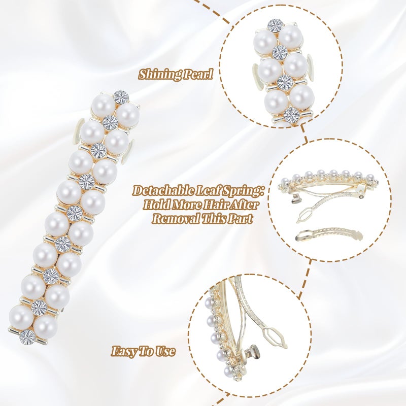 Shimmeroo 2Pcs Pearl Barrettes for Women,Elegant Pearl Hair Clips - Fancy Hair Barrettes Wedding Brides Hairs Accessory,Party Daily Use - Image 3
